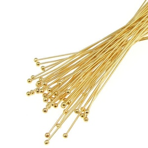 48 Gold Ball Pins 3 Gold Plated Ball Head Pins 21 Gauge 21 g 3 Inch Ballpin Headpin Findings image 1