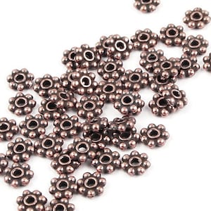 50 TierraCast 4mm BEADED Spacers - Antique Copper Flat Daisy Beads - Copper Bali Beads (PS100)