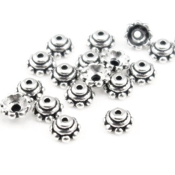 Small Bead Caps 5mm Silver Beadcaps - Antique Silver Bead Caps TierraCast Pewter 5mm BEADED Caps - Silver Metal Beads (PC5)