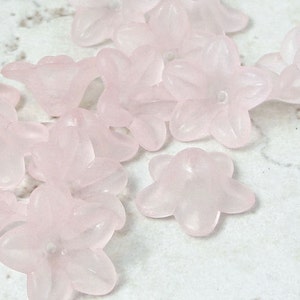 18 ROSALINE Pink Lucite Flower Bead Frosted Pale Pink Flower 7mm x 13mm Trumpet Flower Beads Light Pink Beads Light Rose image 1