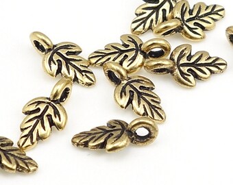 Antique Gold Charms 10mm Oak Leaf Charms TierraCast Leaf Drops Fall Autumn Jewelry Making Craft Supplies (P326)