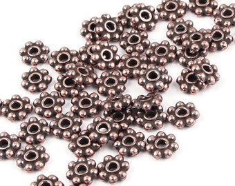 500 4mm Daisy Spacer Beads Copper Beads Flat Heishi Beads Antique Copper Bali Beads TierraCast 4mm Beaded Spacers Jewelry Beads Bulk (PS100)