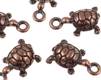 Turtle Charms - Antique Copper Charms - Three Dimensional 3D Charms by TierraCast (P1003)