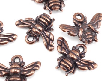 Copper Honeybee Charms - TierraCast Honey Bee Drops Antique Copper Charms Dark Copper (P550)