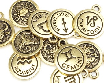 Custom Mix ZODIAC CHARMS - Antique Gold Charms Gold Astrology Charms TierraCast What's Your Sign Astrological Metaphysical Constellation