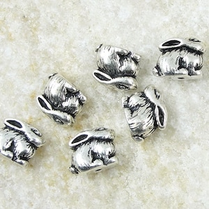 TierraCast Bunny Beads - Antique Silver Beads - Three-Dimensional 3D Rabbit Beads for Easter Jewelry - Woodland Animal