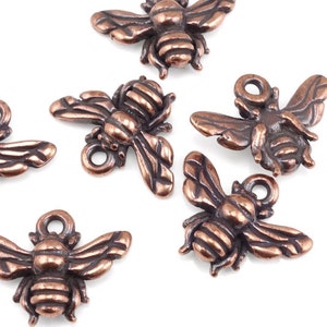 Copper Honeybee Charms - TierraCast Honey Bee Drops Antique Copper Charms Dark Copper (P550)