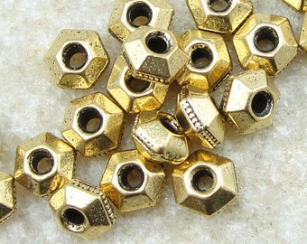 100 Antique Gold Beads 5mm TierraCast FACETED Bicone Spacer Beads - Gold Heishi Bali Beads (PS92)