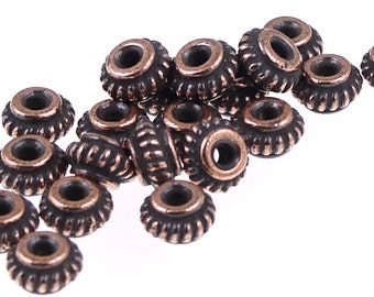 20 Copper Beads 5mm Coil Antique Copper Heishi Beads Bali Style TierraCast Copper Spacers (PS374)