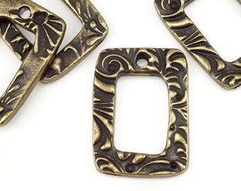 Antique Brass Charm TierraCast Jardin Charm - Open Rectangle Shaped Art Nouveau Style Bronze Pendant for Jewelry Making - Bohemian (P1435)