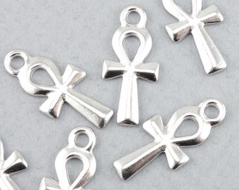 White Bronze Finish - Silver Color Ankh Charms - TierraCast Charms Egyptian Ankh Symbol Yoga Charms for Jewelry Making Earrings (P874)