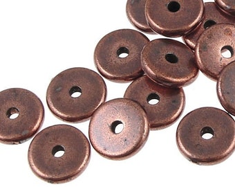 20 Antique Copper Beads - 8mm Disk Beads - TierraCast Washer Bead Heishi Spacer Beads Craft Supplies for Jewelry Making Metal Beads (PS297)