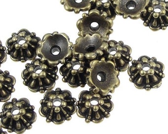 TierraCast 5mm Tiffany Beadcaps - Antique Brass Bead Caps - Brass Oxide Bronze Bead Caps - Small Delicate Caps (PAC3)