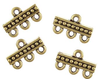 Antique Gold Links - TierraCast 3-1 Multi-Strand Links Three to One Links Multistrand Gold Findings End Bar Links (PF410)