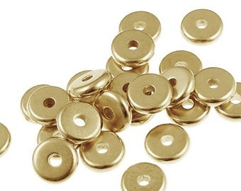 20 Disk Beads 6mm Gold Washer Beads - Bright Gold Flat Disk Spacer Beads - TierraCast Pewter Gold Metal Beads - Gold Heishi Beads  (PS284)