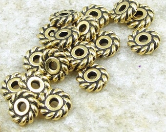 6mm Gold Beads - Antique Gold Spacer Beads - TierraCast 6mm TWIST Heishi Beads (PS74)