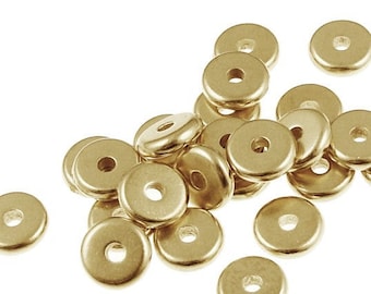 100 Washer Beads 6mm Bright Gold Disk Beads by TierraCast - Gold Beads Heishi Spacers Tierra Cast Pewter (PS284)