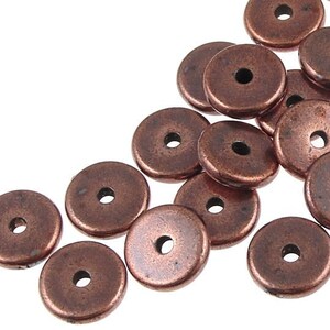 20 Antique Copper Beads - 8mm Disk Beads - TierraCast Washer Bead Heishi Spacer Beads Craft Supplies for Jewelry Making Metal Beads (PS297)