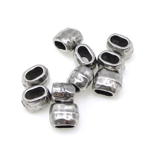 Hammertone Barrel Leather Crimp Beads 4mm x 2mm ID TierraCast Leather Findings Collection Antique Pewter Dark Silver Metal Bead PS425 image 1