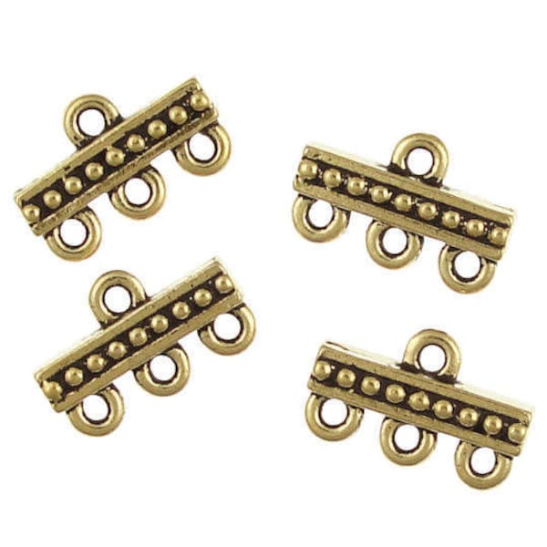 Antique Gold Links - TierraCast 3-1 Multi-Strand Links Three to One Links Multistrand Gold Findings End Bar Links (PF410)