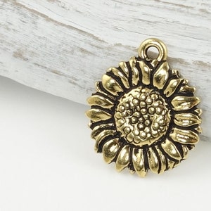 TierraCast SUNFLOWER Charms 18mm Gold Charms by Tierra Cast Pewter Antique Gold Sun Flower Pendants P172 image 1