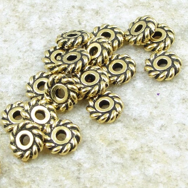 6mm Gold Beads - Antique Gold Spacer Beads - TierraCast 6mm TWIST Heishi Beads (PS74)