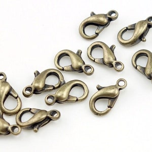 12 Brass Lobster Clasp Findings Plated Antique Brass Clasp 10mm Lobster Claws Bronze Findings Bronze Necklace Clasp Bracelet Clasp FSAB50 image 1