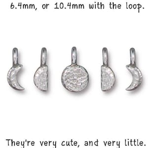 TINY 6mm Moon Phases Mini Pendants - Bright Silver Charms - Celestial Lunar Stellar Phases of the Moon Charm Set by TierraCast