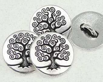 TierraCast Tree of Life Buttons - Antique Silver Button Findings - Woodland Rustic Silver Findings - Clasp for Leather Wrap Jewelry (PF528)