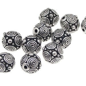 Silver Beads - 8mm Silver Bali Beads - TierraCast Pewter Dots and Spirals Antique Silver Metal Beads -  (P289)