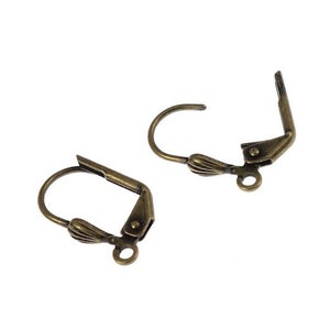 12 Brass Lever Back Earrings Antique Brass Shell Leverback Earring Findings Aged Solid Brass Oxide Ear Findings Bronze Lever Back (FSAB111)