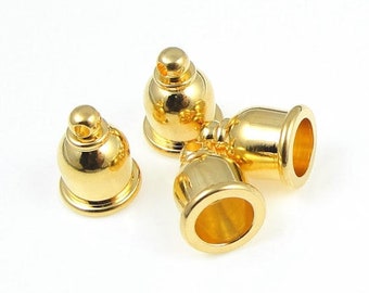 6mm Gold Kumihimo Caps - Bright Gold Kumihimo Cord Caps - TierraCast TAJ Cord Ends (PF2069)