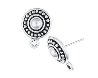 Fancy Earring Posts - 11mm Antique Silver Earring Studs - Silver Ear Findings TierraCast Pewter Beaded Post Earrings Stud Earrings (PF412)