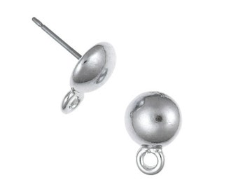 Silver Color Post Earring Findings - TierraCast 8mm Dome White Bronze Finish Earring Posts - Ear Findings Ball Post Earrings (PF210)