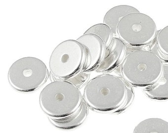 20 8mm Disk Heishi Beads - Bright Silver Beads Spacer Beads Heishi Washer Beads - TierraCast Pewter Metal Beads (PS295)