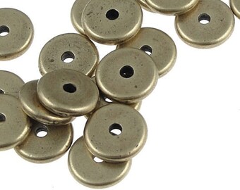 100 Brass Beads - 8mm Antique Brass Disk Beads - TierraCast Brass Oxide Washer Beads - Bronze Beads - Heishi Spacer Metal Beads  (PS298)