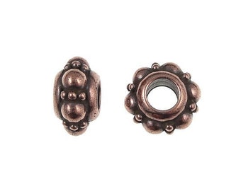 Large Hole Copper Beads for Leather - TierraCast 10mm Turkish EuroBead Spacers for European Style Bracelets - Antique Copper (P1010)