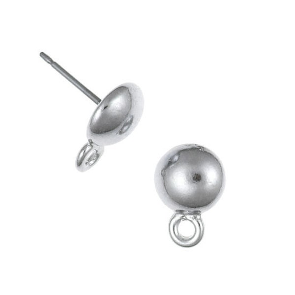 Silver Color Post Earring Findings - TierraCast 8mm Dome White Bronze Finish Earring Posts - Ear Findings Ball Post Earrings (PF210)