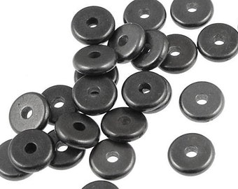 100 Piece Bulk Bag of Matte Black Bead Spacer TierraCast 6mm Disk Heishi Spacer Beads - Vintage Style Gothic Black Oxide Finish (PS287)