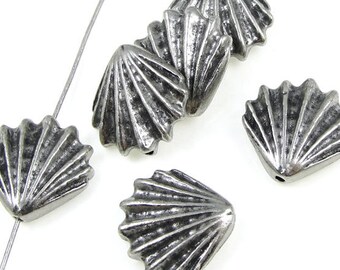 Silver Shell Beads Dark Antique Silver Seashell Beads TierraCast Large Shell Antique Pewter Beads Summer Sea Ocean Beach Nautical (P1200)