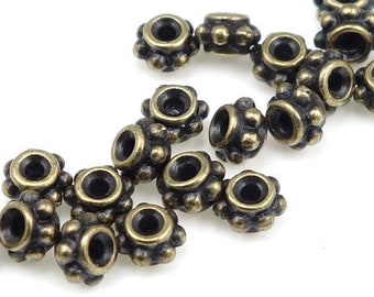 Brass Beads 5mm Beaded Bali Style Spacers Antique Brass Beads - Brass Spacer Beads - TierraCast Pewter Brass Oxide Bali Beads (PS383)