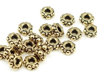 100 Gold Beads Antique Gold Spacer Beads Small Turkish Heishi Beads TierraCast Pewter Bulk Bag (PS58)