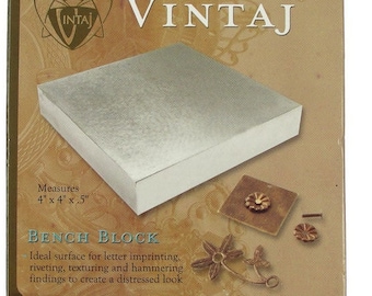 VINTAJ BENCH BLOCK - 4" x 4" x 1/2" Steel Block Tool - Base for Stamping, Riveting, Wire Working, Etc