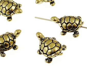 Gold Turtle Beads Gold Beads by TierraCast Pewter Antique Gold Animal Beads 3D Tierra Cast Metal Beads (P999)