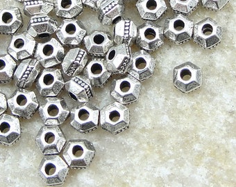 50 TierraCast 3mm FACETED BICONE Spacers Antique Silver Beads - Tierra Cast Small Metal Beads Heishi Silver Spacer Beads for Jewelry (PS87)