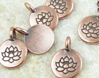 Lotus Charms Copper Pendants TierraCast Lotus Flower 11mm x 16mm Antique Copper Charm Yoga Charm for Meditation Mindfulness Jewelry (P1221)