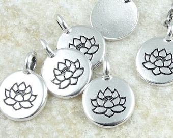 Tiny Lotus Pendants TierraCast Lotus Charm Antique Silver Charm Zen Buddhist Yoga Charms Pendant for Mindfulness Meditation Jewelry (P1218)