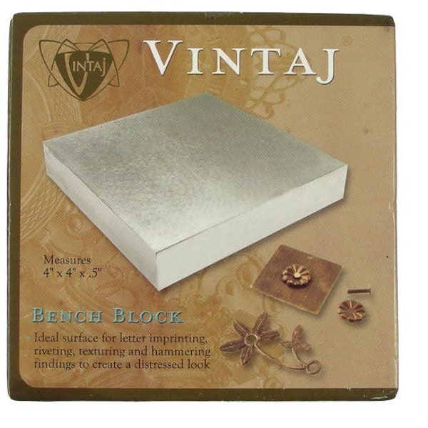 VINTAJ BENCH BLOCK - 4" x 4" x 1/2" Steel Block Tool - Base for Stamping, Riveting, Wire Working, Etc