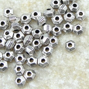 50 TierraCast 3mm FACETED BICONE Spacers Antique Silver Beads - Tierra Cast Small Metal Beads Heishi Silver Spacer Beads for Jewelry (PS87)