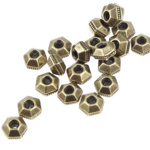 100 Brass Beads 5mm Faceted Antique Brass Oxide Heishi Spacer Squashed Bicone TierraCast Beads BULK BAG PS367 image 1